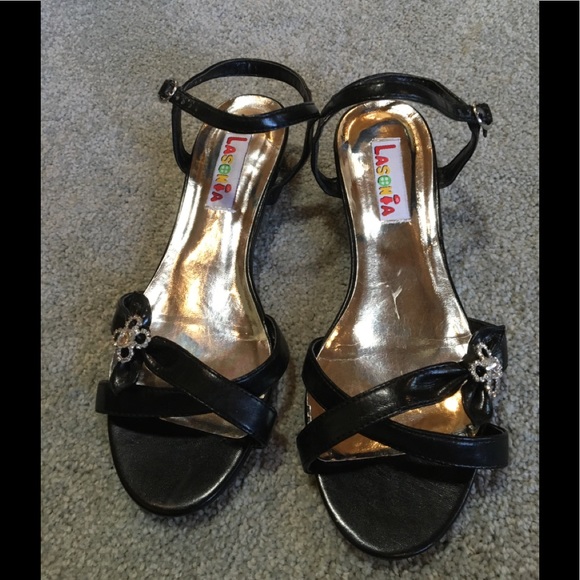 Black low heeled strappy sandals with BlingBling - Picture 7 of 16